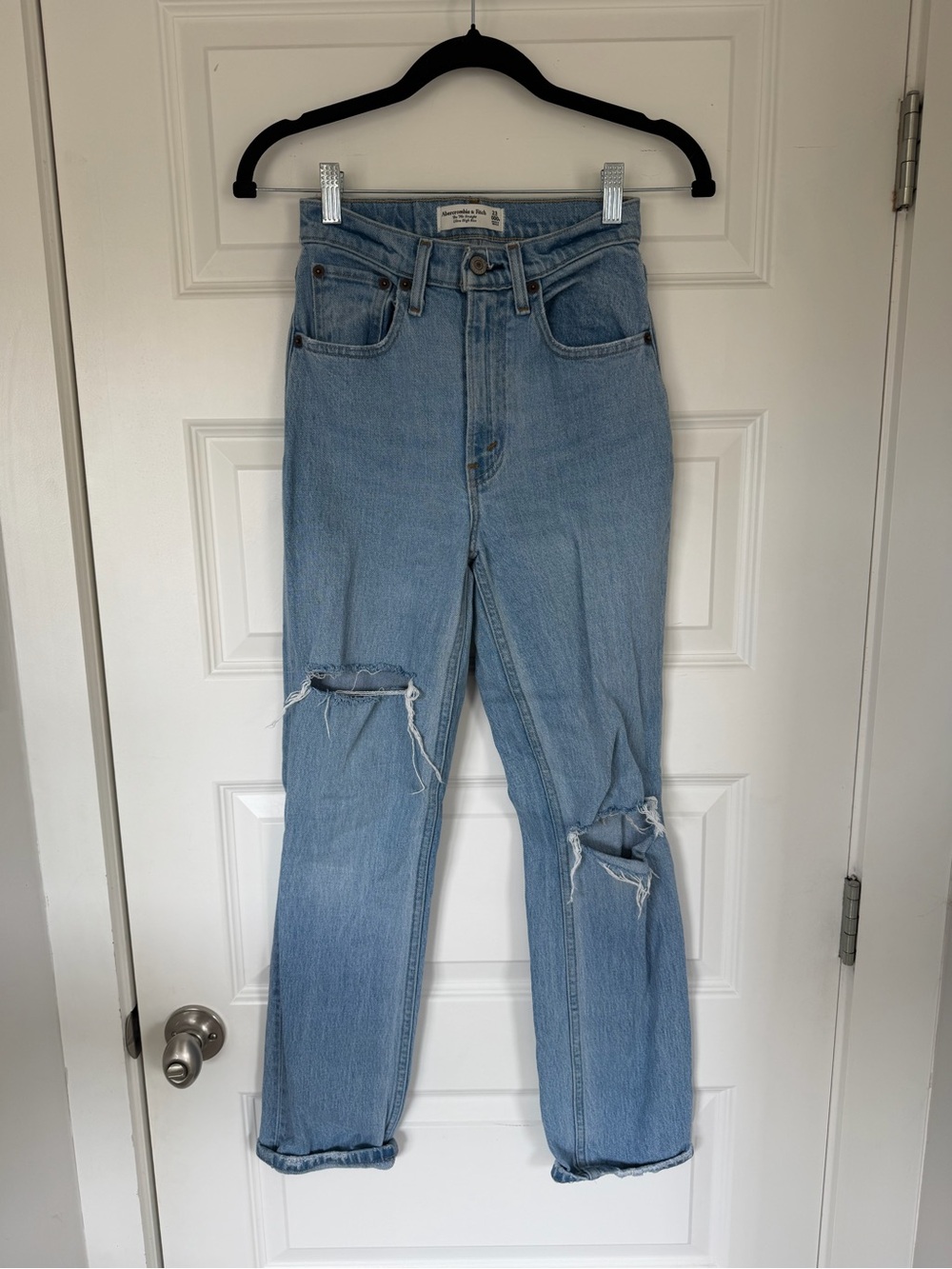 Abercrombie & Fitch Light Blue Straight-Leg Distressed Jeans